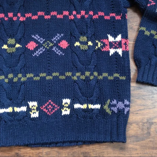 vintage • handknit sweater pullover chunky oversized navy blue 1990s cable knit - Image 8