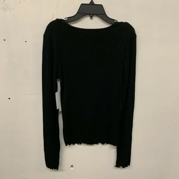 ABOUND Womens Black Solid Button Front Pointelle Knit Top Long Sleeve - Image 3