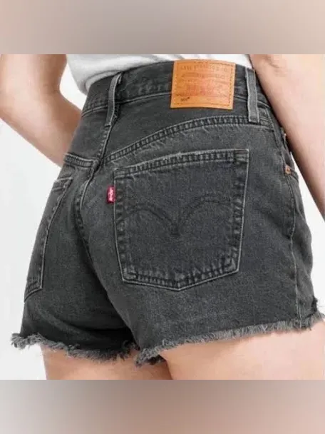 Levi's original 501 Black Frayed Hem High-Rise Denim Shorts - Image 2