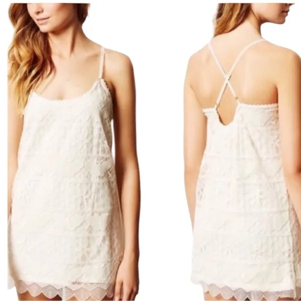 Anthropologie E by Eloise Ivory Lace Chemise Butterfly Dress S - Image 2
