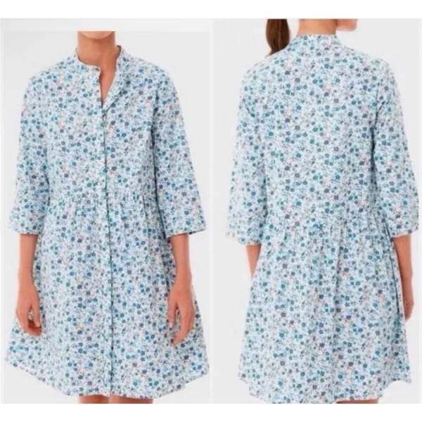 Tuckernuck Floral Drop Waist Dress Women Large Blue White Excellent Mini Pockets - Image 2