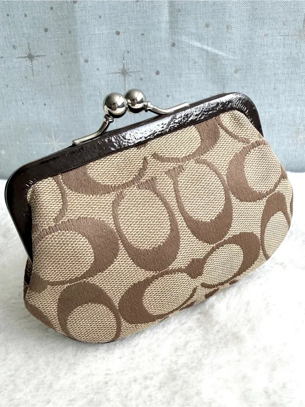 Coach Park Signature Framed Coin Purse (Style F66117) Khaki/Mahogany - Image 8