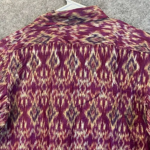 LAUREN RALPH‎ LAUREN Silk Blend Blouse Ikat Print Button Front Purple Medium Top - Image 9