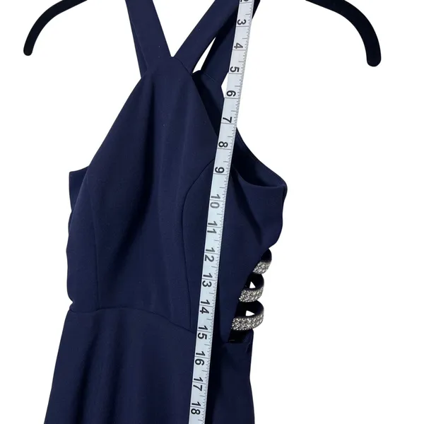 Speechless Navy Blue Halter‎ High Low Rhinestone Side Cutout Formal Dress Size 0 - Image 2