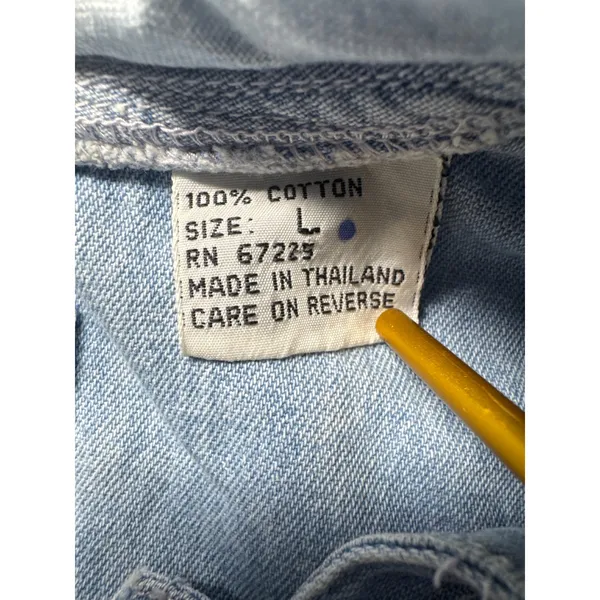 HEY MAN STYLE‎ AND SUBSTANCE Denim Hoodie Shirt Blue Washed Cotton Size L - Image 4