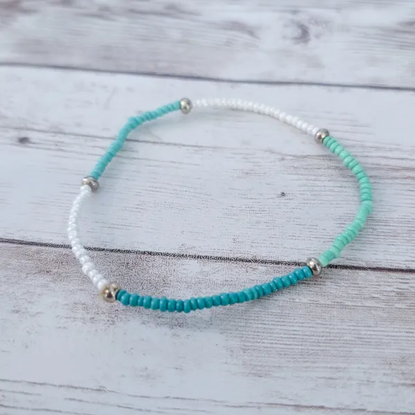 Green/Teal Tones Thin and Dainty Stretch Bracelet - Image 5
