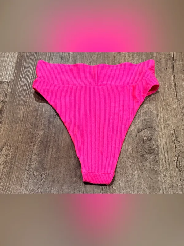 aerie Ribbed High-Rise Bikini Bottoms - Hot Pink - Image 4