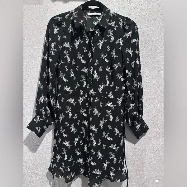 NWT Abercrombie & Fitch Black Floral Mini Shirt Dress Long Sleeve Size XS y2k - Image 2