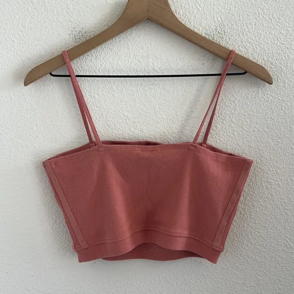 Adidas Pink Mauve Embroidered Patch Logo Crop Three Stripe Mini Rib Crop Top M - Image 2