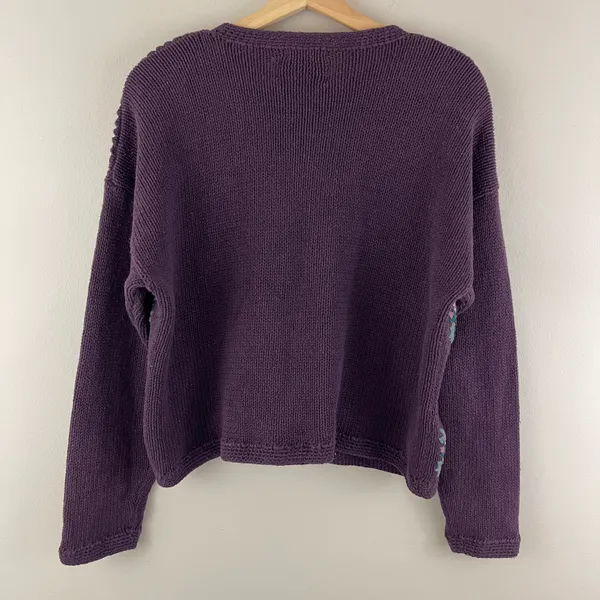 Christopher & Banks Vintage 90’s Purple Hand Embroidered Floral Knit Sweater - Image 7