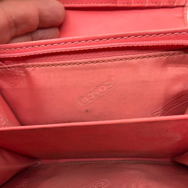 Coach Signature Trifold Pink C Canvas & Leather Wallet - Image 7