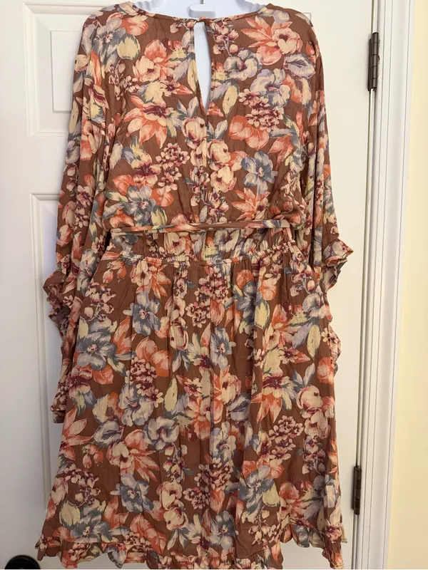 Dress Forum Small Floral Ruffle Midi Dress Brown Boho Long Sleeve - Image 8
