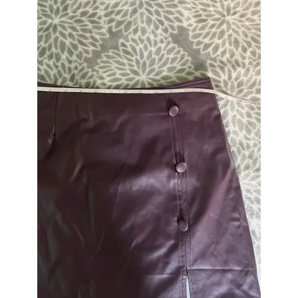 SheIn Plum Purple Faux Leather Mini‎ Skirt Small Button Detail Mod Retro Dark Romance - Image 4
