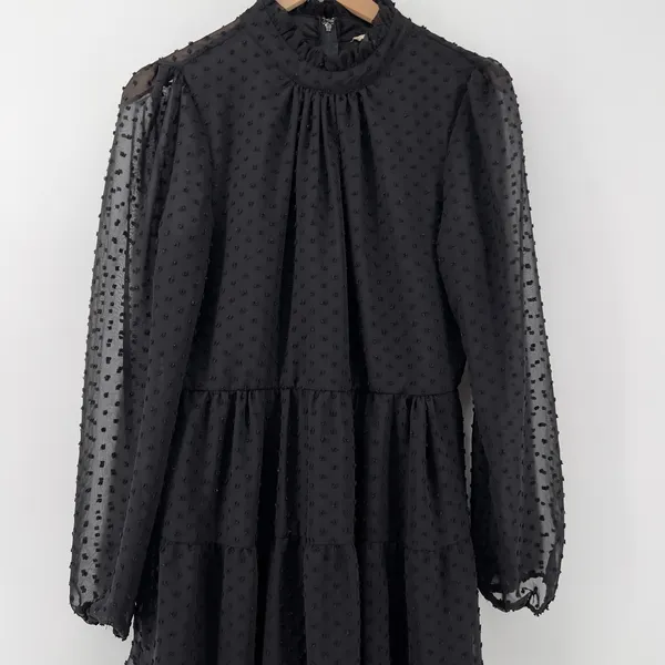Altar'd State Mini Dress Swiss Dot Ruffle Mock Neck Long Sleeve Black Women XL‎ - Image 2