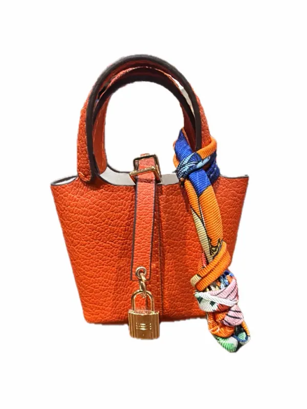 NWOT Mini Bucket Picotin Lock Style Purse/Keychain Orange - Image 2