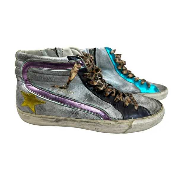 Golden Goose Deluxe Brand Slide Silver rainbow‎ High Top Sneakers 40 - Image 2