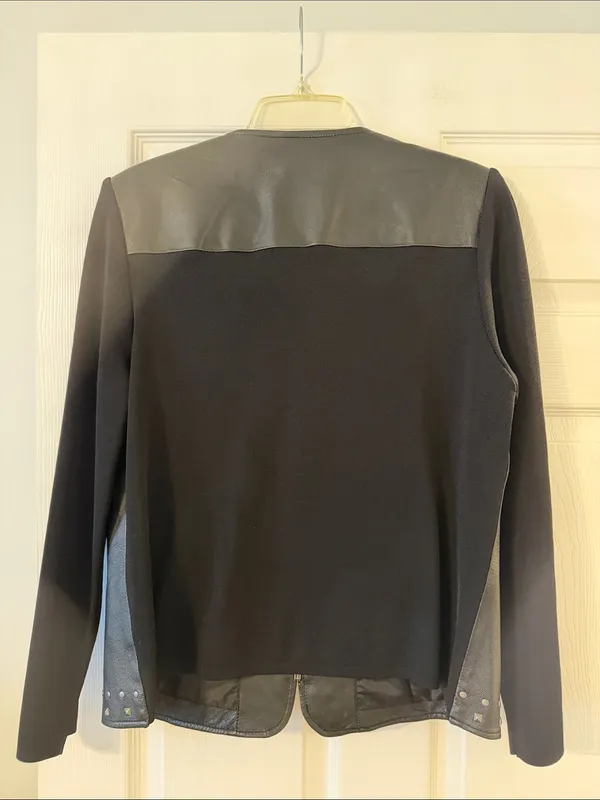 Peter Nygard Black Studded Leather-Front Jacket with zipper length 25” bust 36” - Image 3