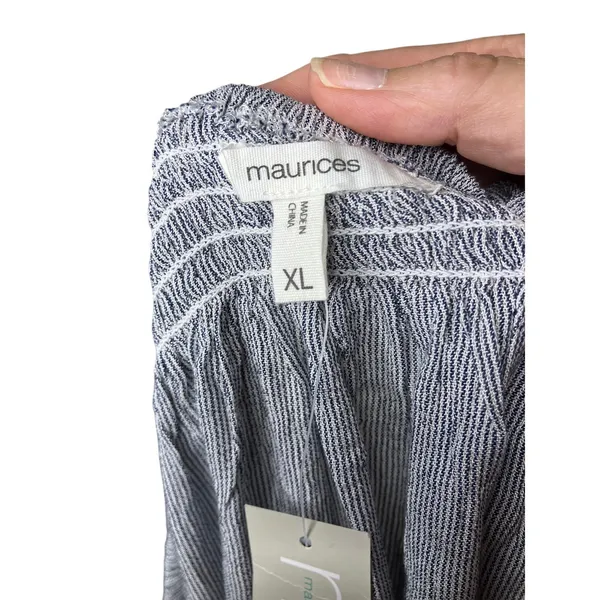 NWT Maurices Women’s XL Blue White Striped Embroidered Peasant Blouse - Image 5