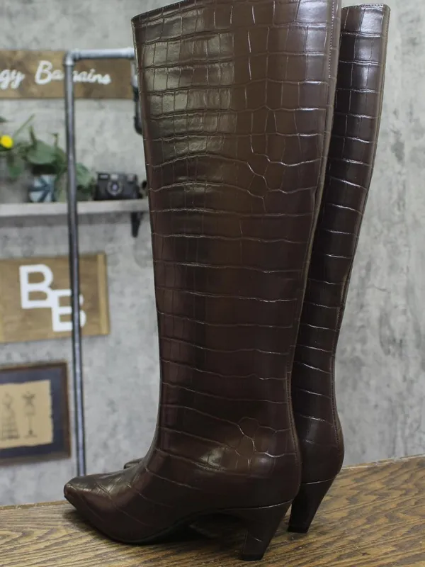 NWT INC International Concepts Knee High Boots Kitten Heels Brown Croc 7M - Image 4
