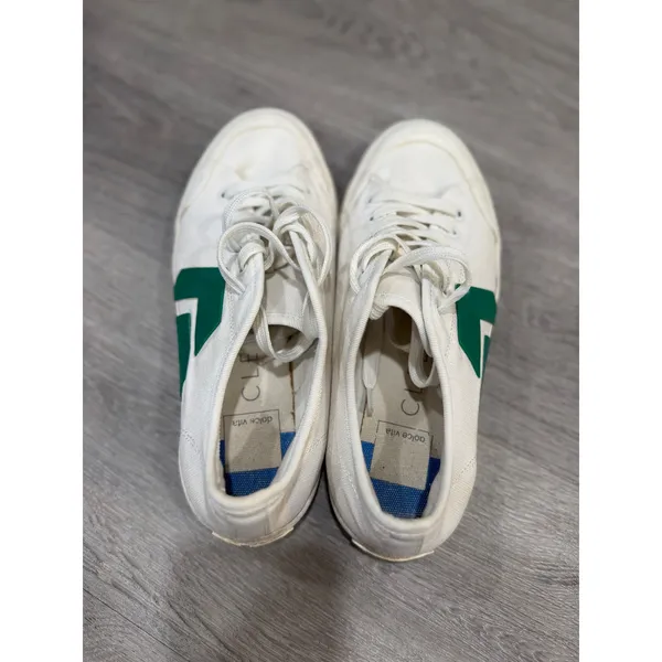 CLEAR Canvas Low Top Sneakers White Green Women's Size 8 Casual Lace Up Shoes - Image 3