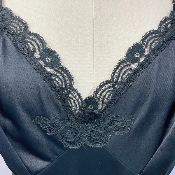 Vintage 50s Shadowline Women Slip Dress Size 42 Black Lace Trim Pinup Coquette - Image 5
