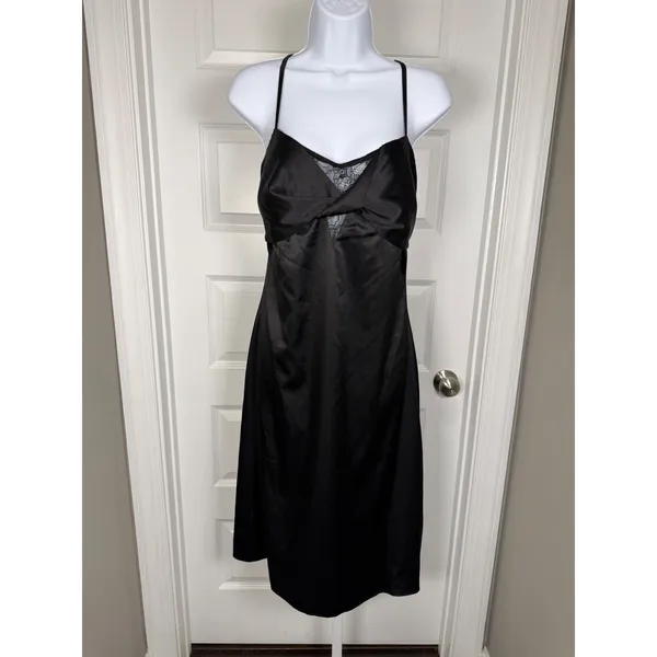 GUESS Lace-Trim Slip Dress Black Satin Midi Y2K Minimalist Wedding Guest‎ - Image 3
