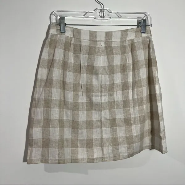 Madewell Linen‎ Blend Tulip Hem Mini Skirt NWT Size 6 Gingham Minimalist Casual - Image 4