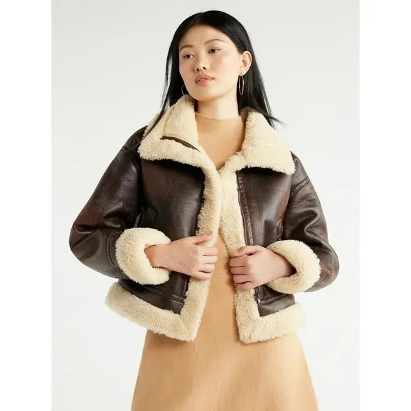 NWT Scoop NYC Faux Suede Sherpa Cropped Bomber Jacket - Image 2
