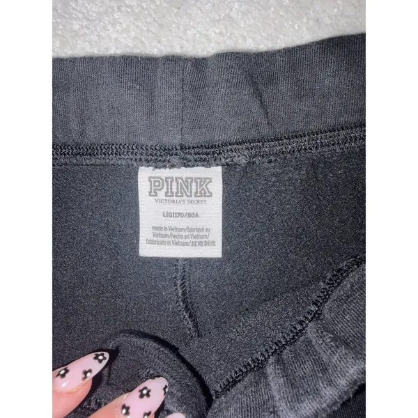 Victoria's Secret LOVE PINK christmas plaid wide leg sweat pants raw hem L - Image 5