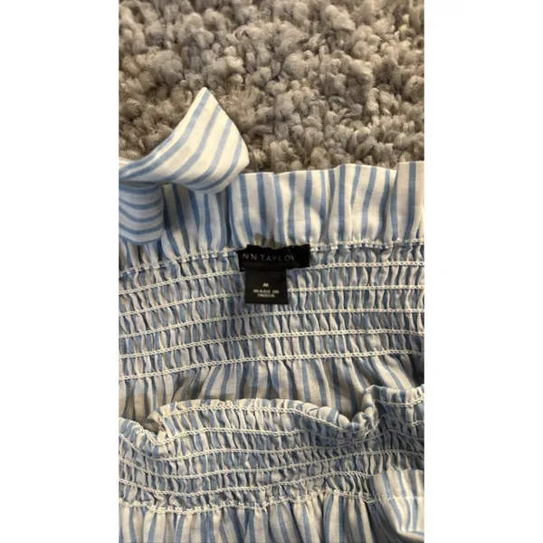 Ann Taylor LOFT Blue White Striped Smocked Tie Strap Tank Top Large - Image 2