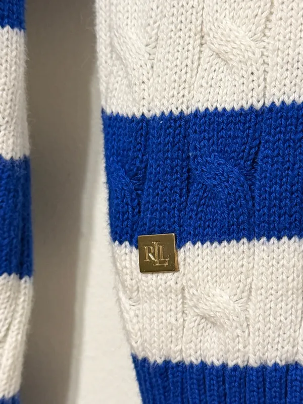 NEW Ralph Lauren Cable Knit Striped Blue Sweater Size Medium Womens NWT Boatneck - Image 5