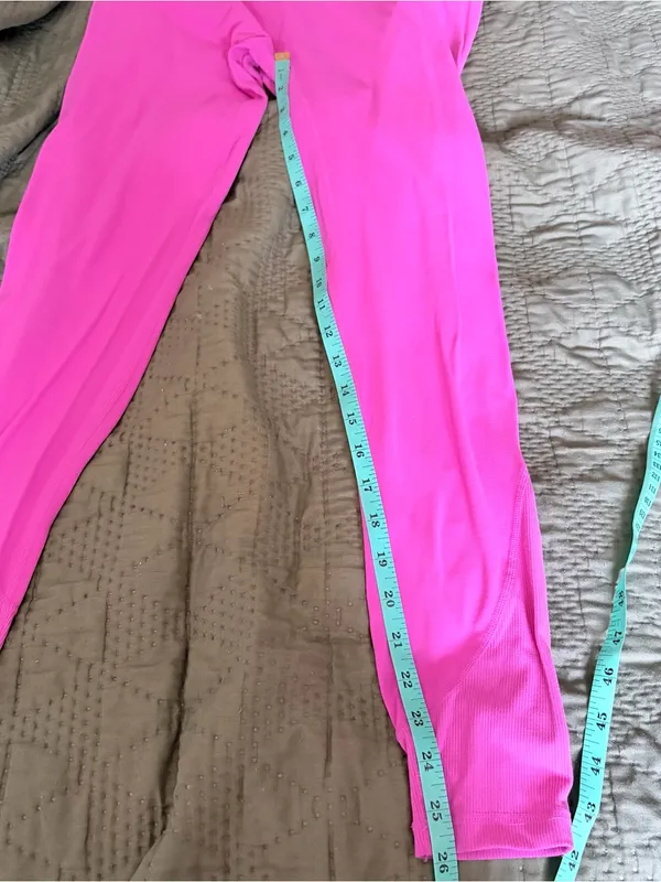 Stori Pink High Waisted Athletic Leggings Ribbed Lower Detail Size 8 - Image 7