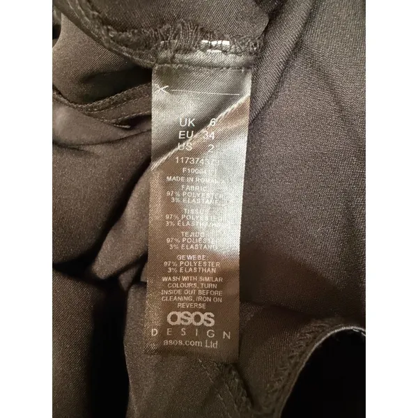 NWOT ASOS DESIGN Black Satin Midi Dress Button Front Deep V Sleeveless US 2 - Image 6