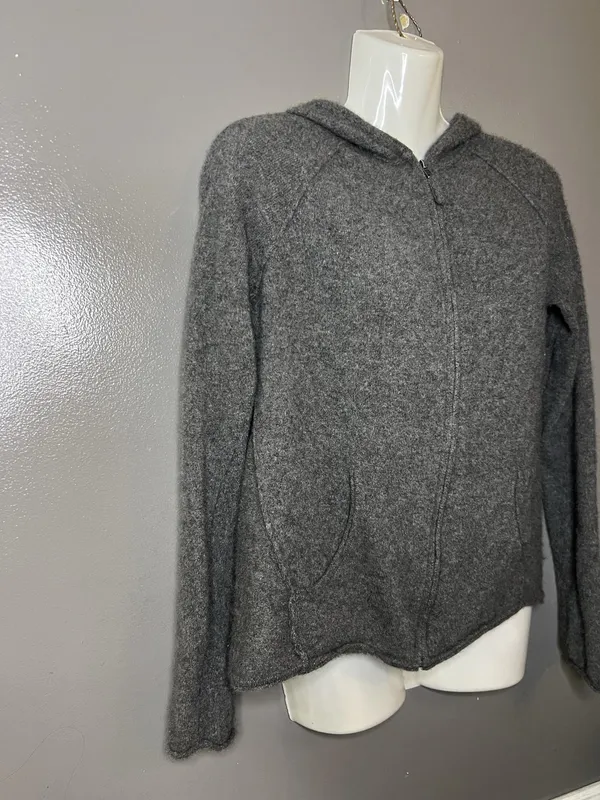 360 Cashmere Sweater Womens Small Gray 100% Hooded Full Zip Star Back Hoodie - Image 3