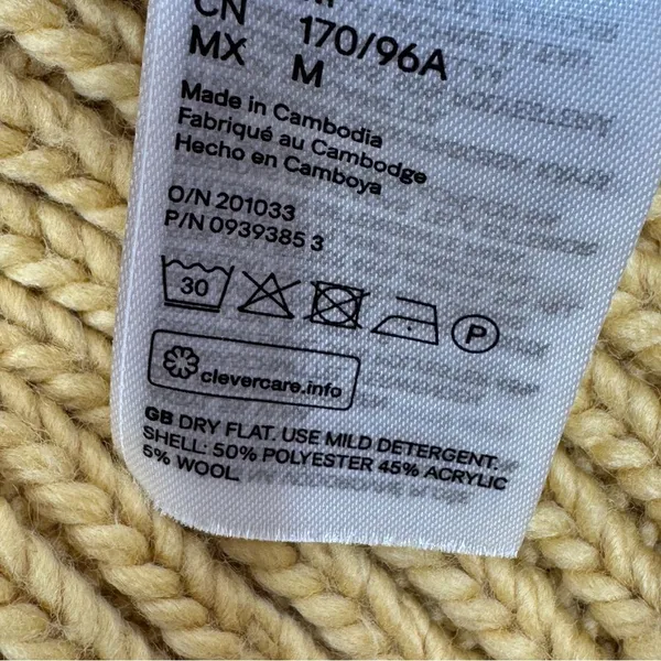 H&M Chunky Knit Funnel‎ Neck Barrel Sleeve Crop Sweater Yellow Medium - Image 10