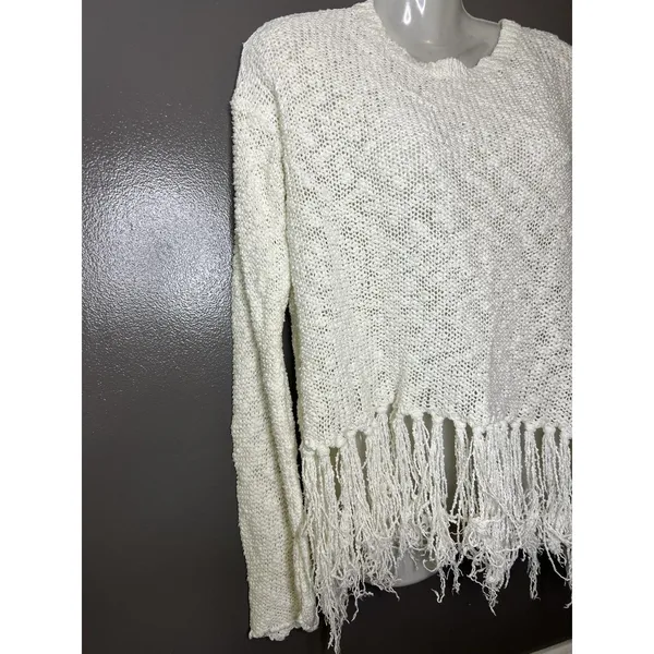 American Eagle Outfitters Sweater Womens Large White Fringe Open Back Pullover - Image 3