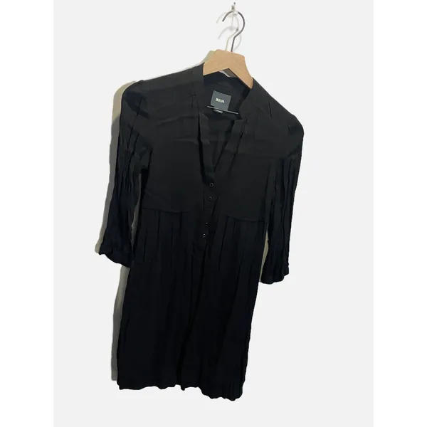 Maeve Mini Dress Women 2 Black Pleated Sleeve Mandarin‎ Collar Shift Boho Chic - Image 3