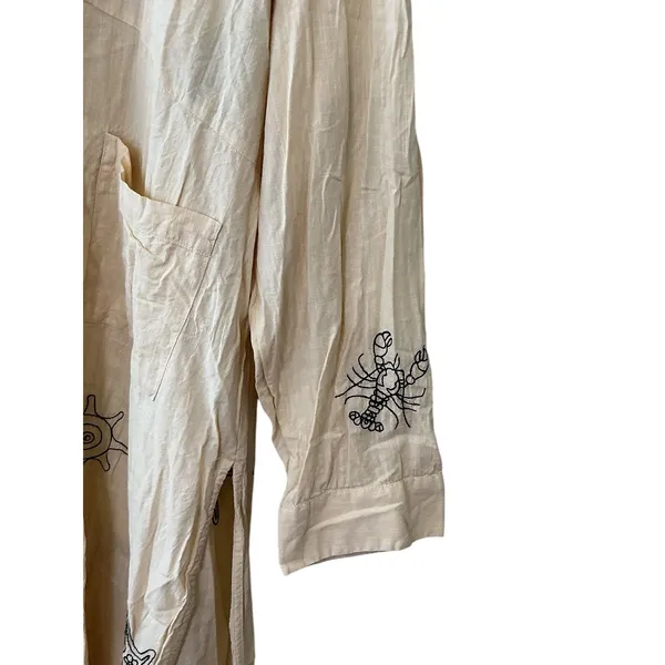 Anthropologie‎ Nautical Embroidered Maxi Dress Cream Seahorse Starfish Small - Image 14