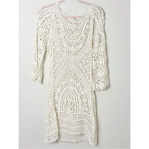 Jens Pirate Booty Free People Crochet Mini Dress Size XS off white / ivory - Image 4