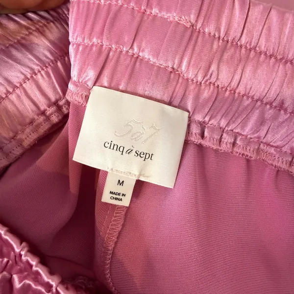 Cinq a Sept Pink Satin Adalie Pants‎ Womens M Cropped Drawstring Ankle Coquette - Image 3