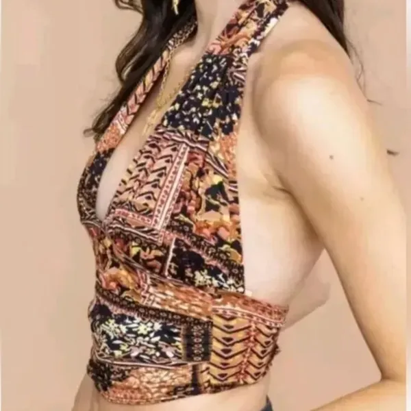 NWT Free People Heather Halter Cropped Viscose M Boho Summer Retro Chic - Image 4
