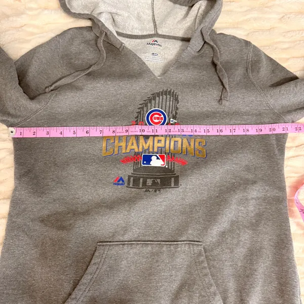 Majestic Chicago Cubs 2016 World Series Champions Hoodie V Neck Gray Size Large - Image 8