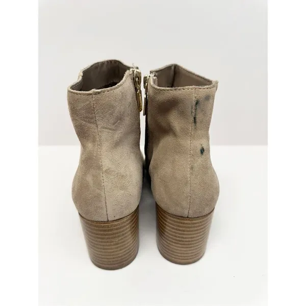 Blondo Booties Size 8 Tan Cow Suede Ankle Boots Block Heel Pull On Side‎ Zip - Image 6