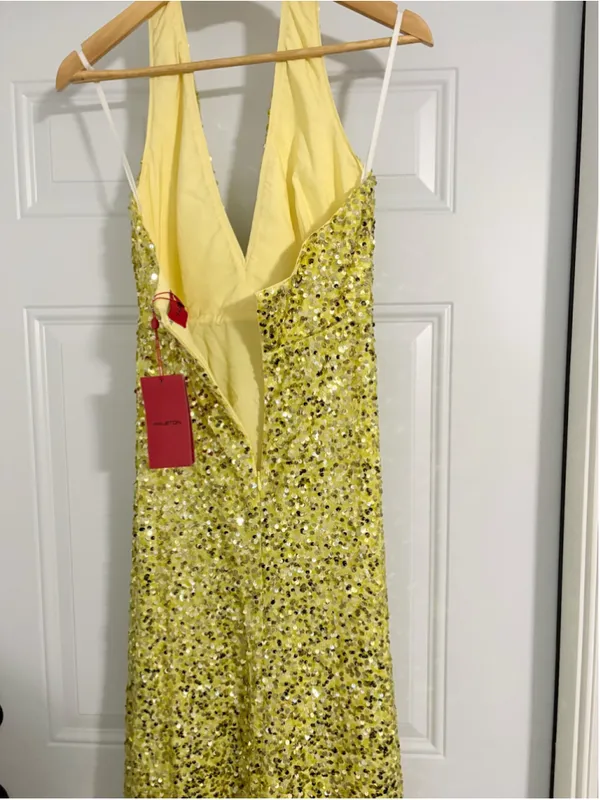 Halston New Renata Sequin Maxi Dress Yellow Size 4 - Image 3