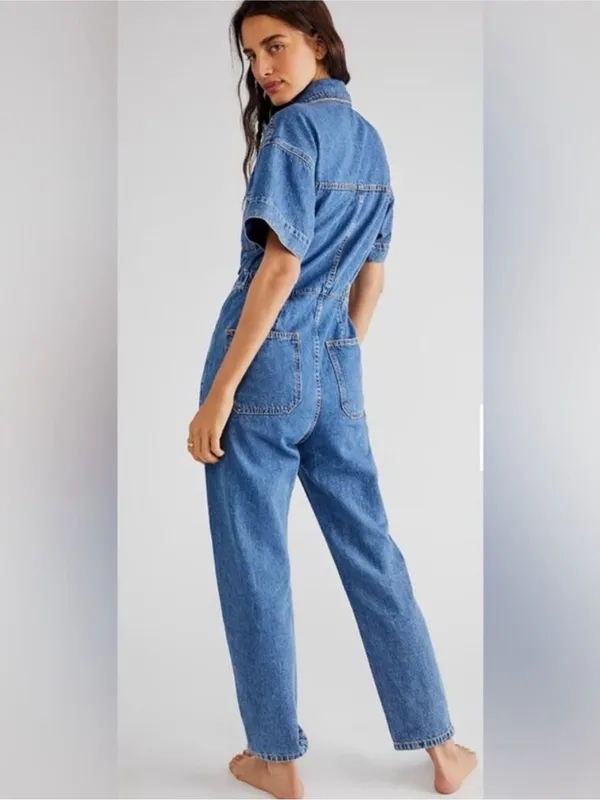 Free People Marci Denim Jumpsuit Blue S - Image 6