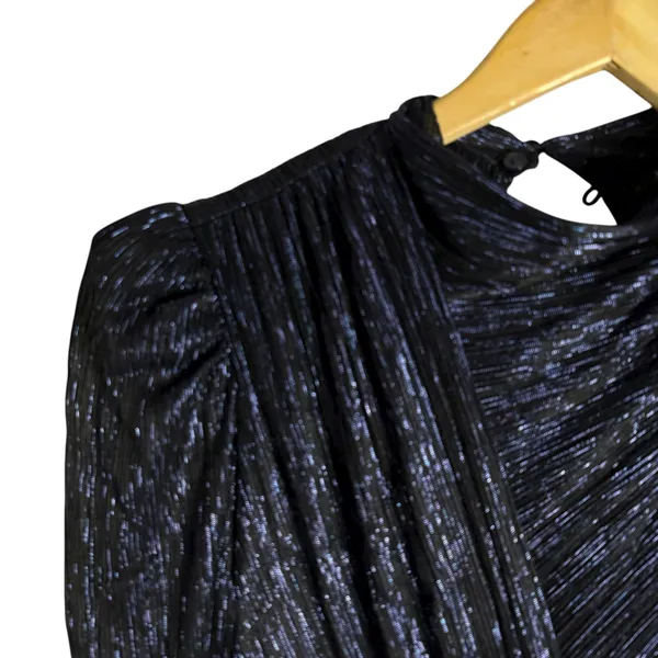 Sabina Musayev Brenda Navy Blue Metallic Long Sleeve Mock Neck Mini Dress Small - Image 9