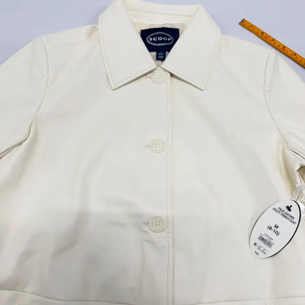 Scoop Cream Faux Leather Utility Trench Coat Womens Size M Longline Jacket NEW - Image 3