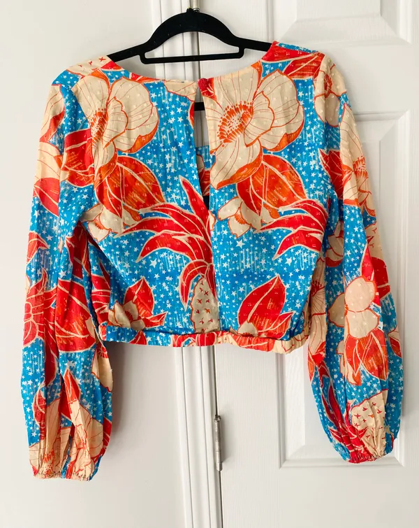 Anthropologie x Farm Rio Puff-Sleeve Bubble Blouse, Size S - Image 11