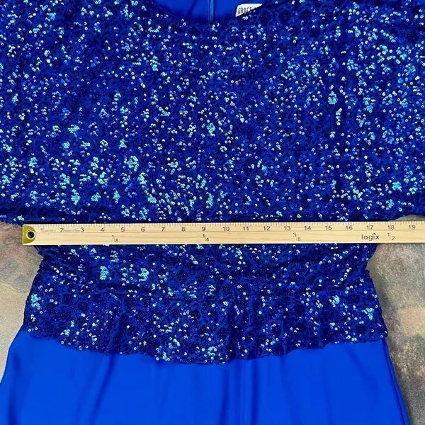 Grace Karin Royal Blue Dress Sequin Top Batwing Sleeves Solid Skirt Large - Image 3