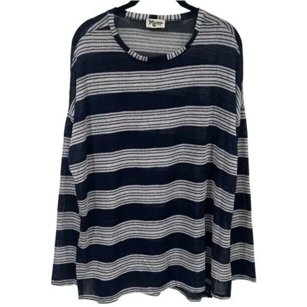 Show Me Your MuMu Stripe Lightweight Knit Long Sleeve Coastal Lagenlook Boho L‎ - Image 2